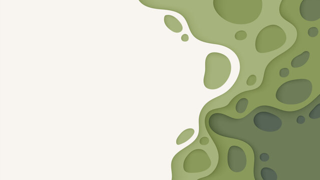 Green Paper Cut Abstract Background with Wavy Organic Shapes and Copy Space
