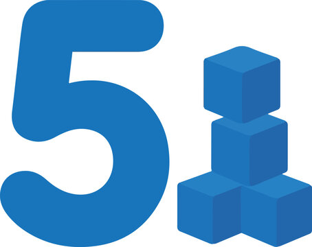 Blue number five icon with a stack of four cubes beside it.