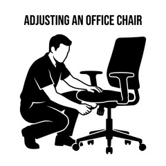 Fototapeta premium Man adjusting the height of a black office chair in an office setting.