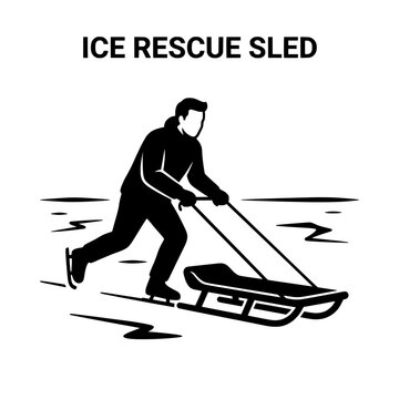 Ice Rescue Sled Being Pulled by a Skater on Frozen Lake.