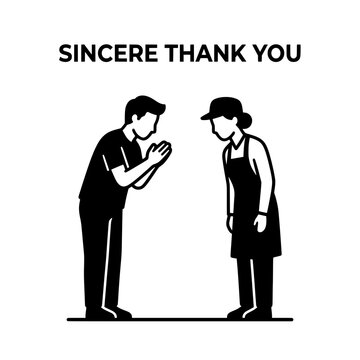Illustration of a man bowing to a woman in gratitude and appreciation.