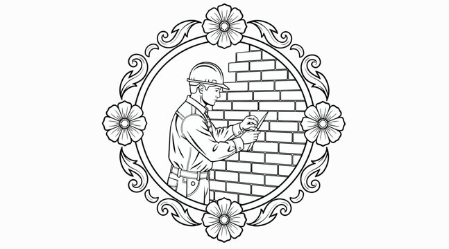 man building brick wall