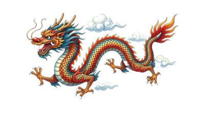 Fototapeta premium Majestic Chinese Dragon Flying with Clouds Vector Clipart