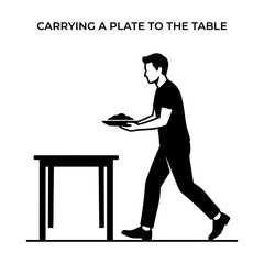Fototapeta premium Silhouette of a Person Carrying a Plate Towards a Table.