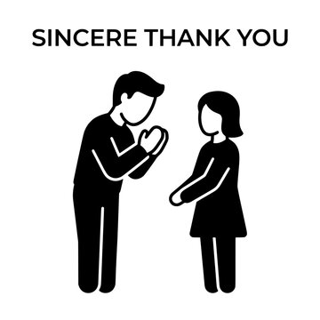 Simple Black and White Illustration of Two People Thanking Each Other.