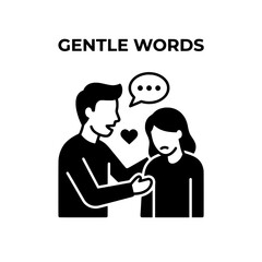Naklejka premium Supportive Man Comforting Sad Woman with Heart Symbol and Speech Bubble.