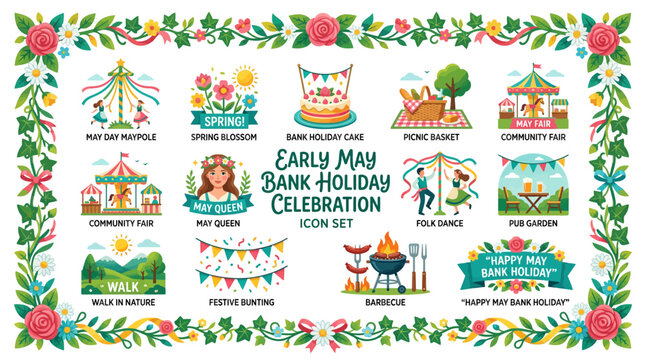 may day icons, bank holiday celebration