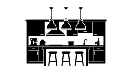 Fototapeta premium Modern Kitchen Interior Silhouette with Island and Pendant Lights