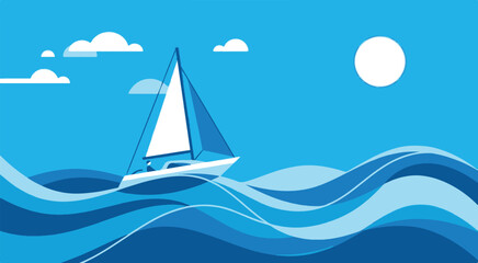 Naklejka premium Sailing Boat Rides Calm Waves Under Sunny Sky