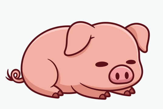 Cute cartoon piglet sleeping peacefully on its stomach with closed eyes on a clean white background in flat style.