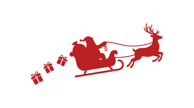 Santa Claus Sleigh Silhouette with Reindeer and Gifts