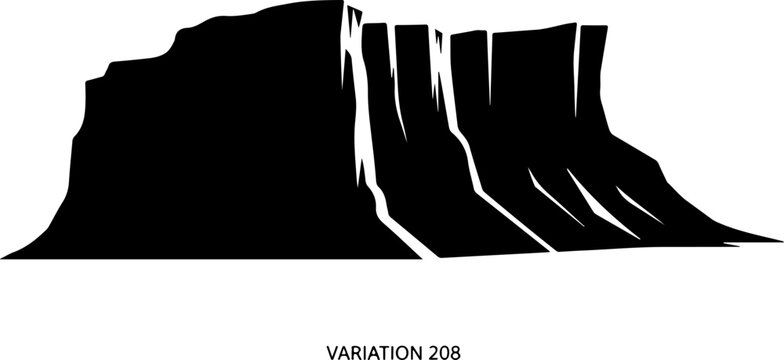 Black cliff, rocky landscape, vector silhouette, variation 208