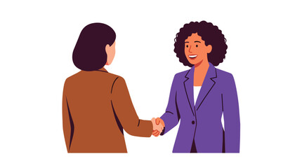 Obraz premium Corporate recruitment handshake between diverse female professionals in minimalist flat vector for human resources platforms