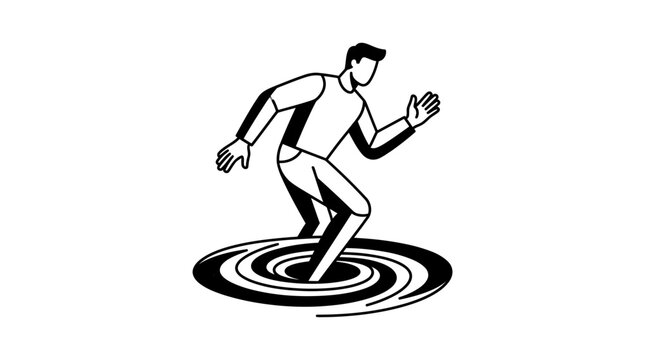 Man stepping into swirling vortex graphic, concept of portal or transition