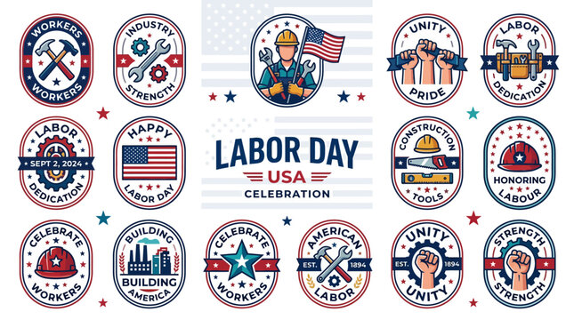 Labor Day USA celebration badges