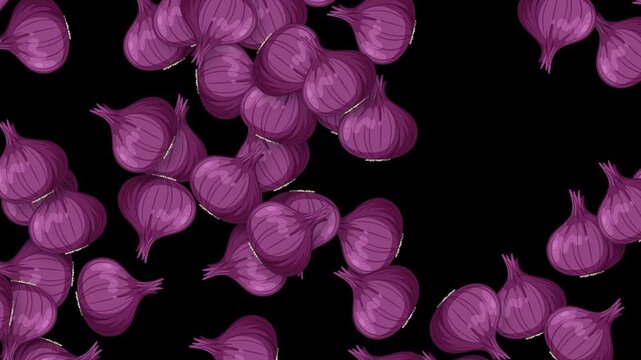 Animated Red Onions Falling Against a Solid Black Background