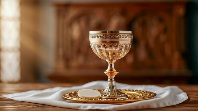 Silver Chalice and Paten with Host on Corporal Cloth