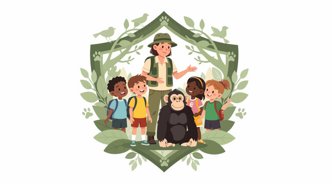 kids and monkey with safari guide