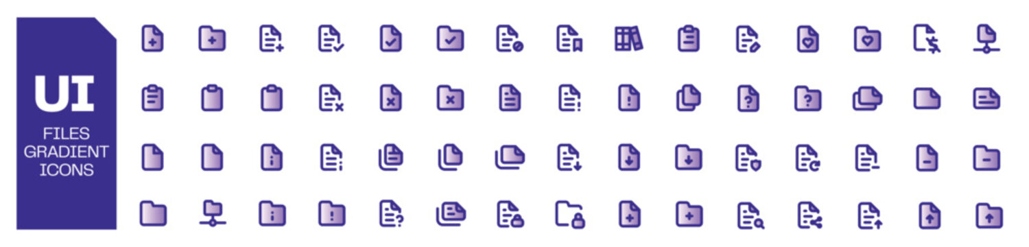 File Formats and Document Management UI Gradient Vector Icon Set with Folder Storage Symbols