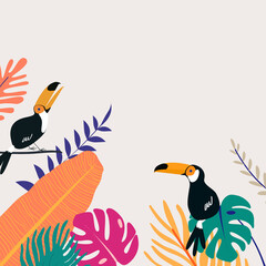 Colorful tropical summer bird border, beige design © Rawpixel.com