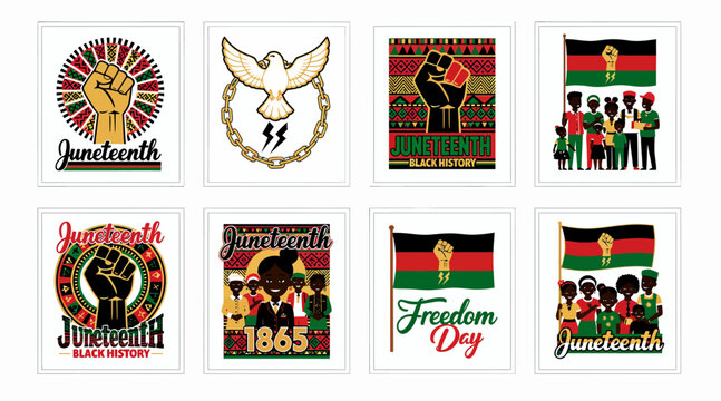 Juneteenth freedom day celebration vector icons