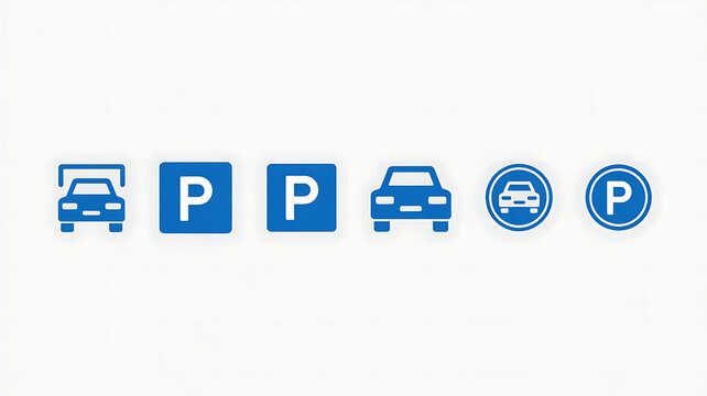 Collection of blue parking and car symbols on white background parking car blue white background sign