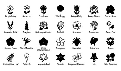 Fototapeta premium Elegant Floral Symbol Icon Set Garden Flower Collection Editable Vector Illustration