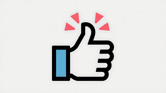 White thumb up with red triangles and blue cuff symbol gesture hand like