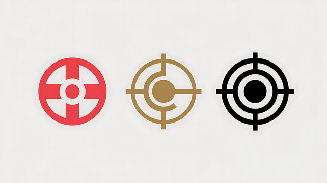 Three minimalist target red gold black on cream background goal objective bullseye