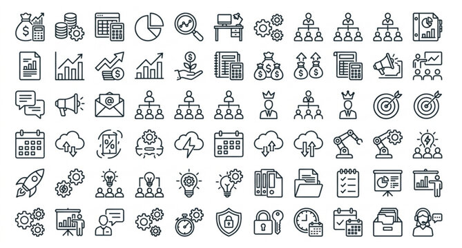 Business Line Icons Set for Financial Management Strategy Office Workflow Planning Editable Stroke Linear Vector Collection