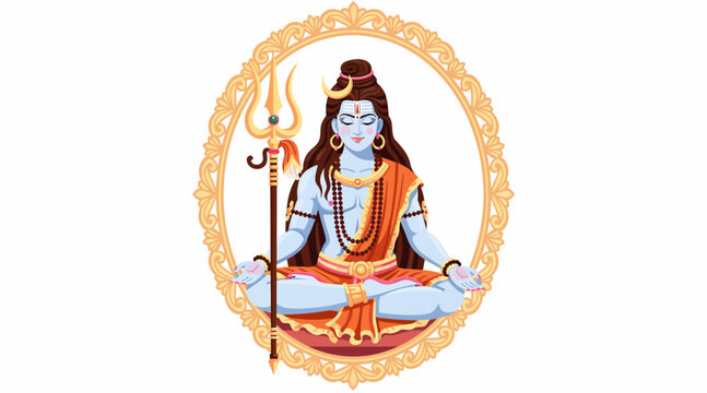Lord Shiva Meditation in Lotus Pose with Trident, Hindu Deity Decorative Frame
