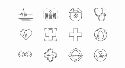 Fototapeta premium Hand drawn medical and healthcare icon set doodle style vector illustrations.