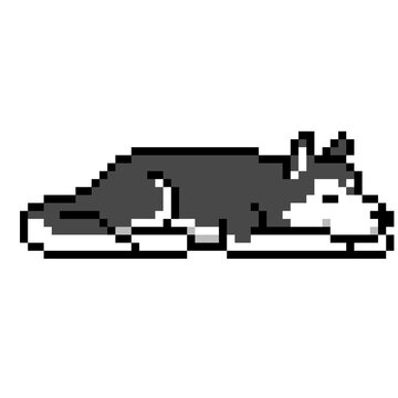 Siberian husky dog lying flat pose vector illustration in simple pixel art style 8 bit
