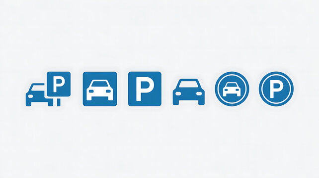 Collection of blue parking and car symbols on white background parking car blue white background sign