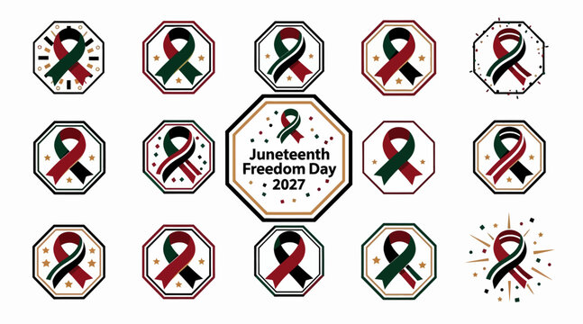 Juneteenth Freedom Day 2027 Ribbon Icons and Celebration Design Elements