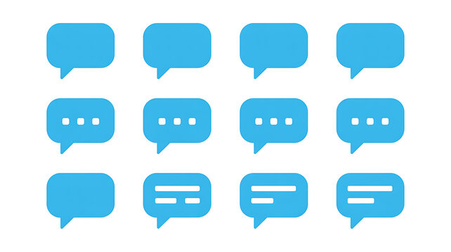 Twelve blue minimalist speech bubble on white background chat bubble