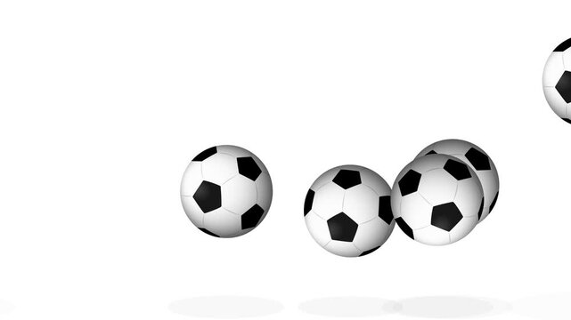 Multiple Soccer Balls Bouncing and Rolling on a Clean White Background