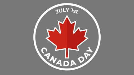 Obraz premium July 1st celebration emblem featuring national maple leaf and patriotic text on monochromatic background with showcases bold circular emblem celebrating national holiday