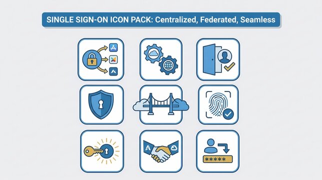Single Sign On SSO Authentication Icons Pack for Identity Access Management and Secure Login