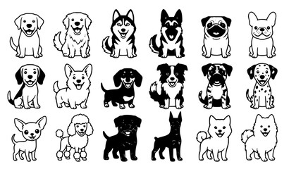 Happy Dog Breed Character Set with Cartoon Puppies and Domestic Pet Vector Collection © Rashel12