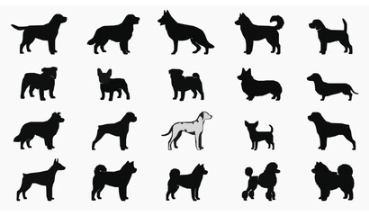 Different Dog Breed Silhouette Vector Collection with Domestic Pet Puppy Animal Icons © Rashel12
