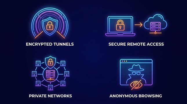 VPN Security Icon Pack with Encrypted Tunnels Secure Remote Access Private Network and Anonymous Browsing