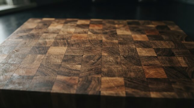 End Grain Wooden Cutting Board Texture Background for Professional Kitchen Food Preparation and Culinary Photography Backdrop