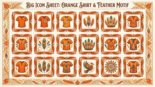 orange shirt and feather motif icons