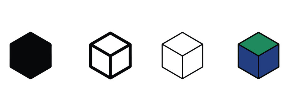 Geometric shapes icons set with hexagon cube and box isolated on white background for design  simple solid and outline illustrations
