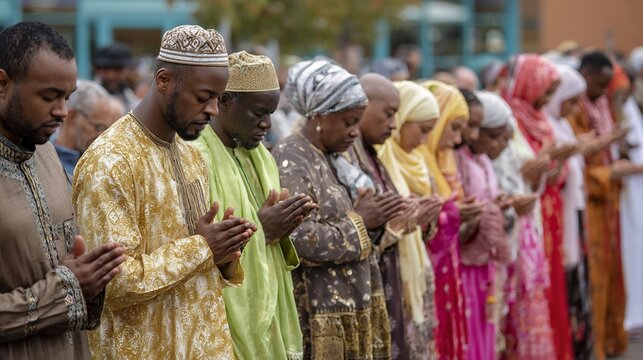 Muslims praying in line outdoors islamic prayer outdoor prayer religious gathering