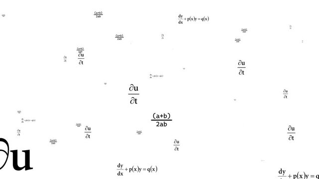 Black math formulas on chalkboard white background. Seamless loop of handwritten mathematical formulas, 4K chroma key formulas, Floating physics overlay,