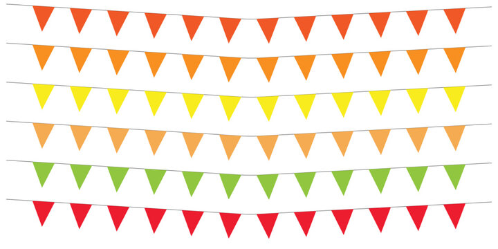 Set of isolated multicolored flag garlands on white background ideal for festive occasions