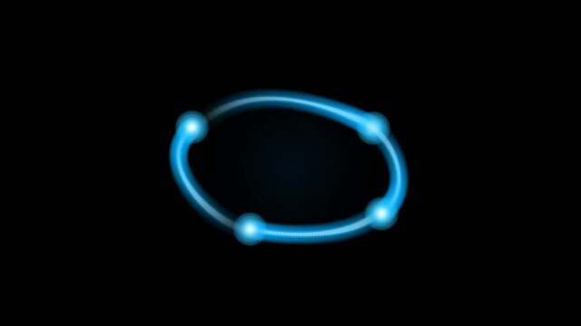 Abstract Neon Blue Infinity Ellipse with Luminous Lines and Glowing Spheres on Black Background