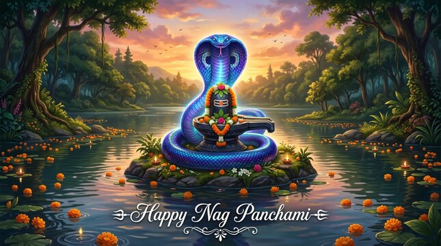 Serpentine water sculpture honors nag panchami festival.